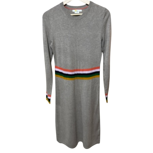 EUC - Boden sweater dress heathered oatmeal tan rainbow stripe size 4 Long - Picture 2 of 4